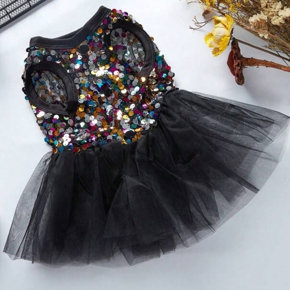 Chic Elegant Metallic Multicolor Sequin Party Birthday Dog Dress XS - Picture 2 of 4